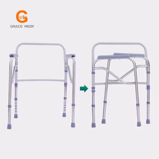 Cadeira higiênica dobrável de alumínio e plástico para chuveiro, higiene para idosos com comadre