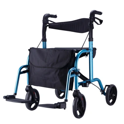 Andador de alumínio ajustável / andarilho com suporte de bengala com assento e apoio para os pés