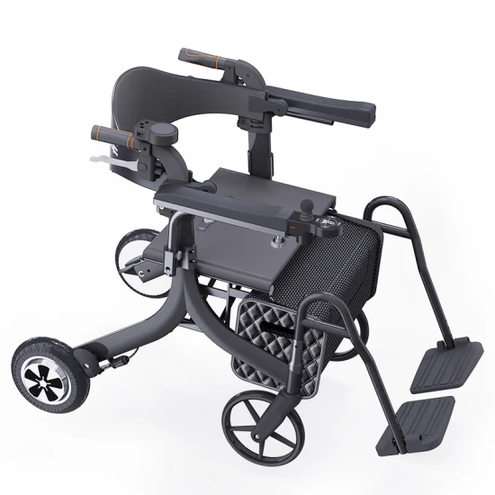 Andador elétrico de cadeira de rodas de alumínio para trabalho pesado médico para idosos com assento e cesta